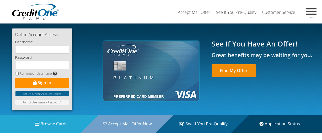 Credit One Card Bank Login