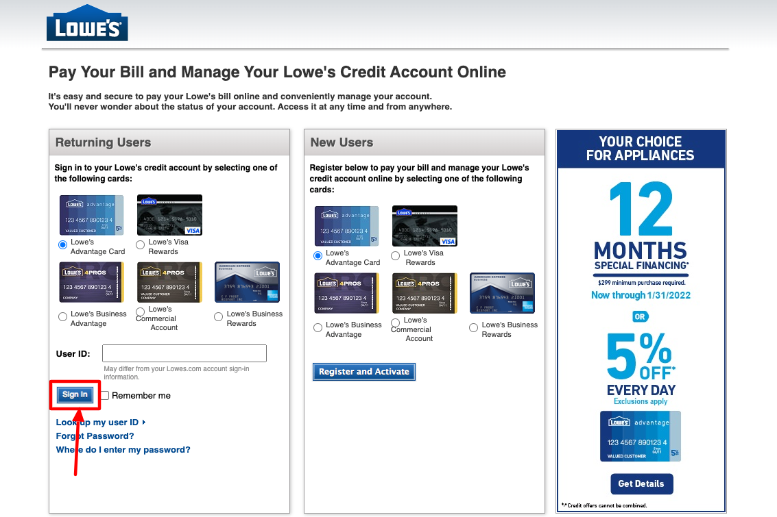 lowes credit card login