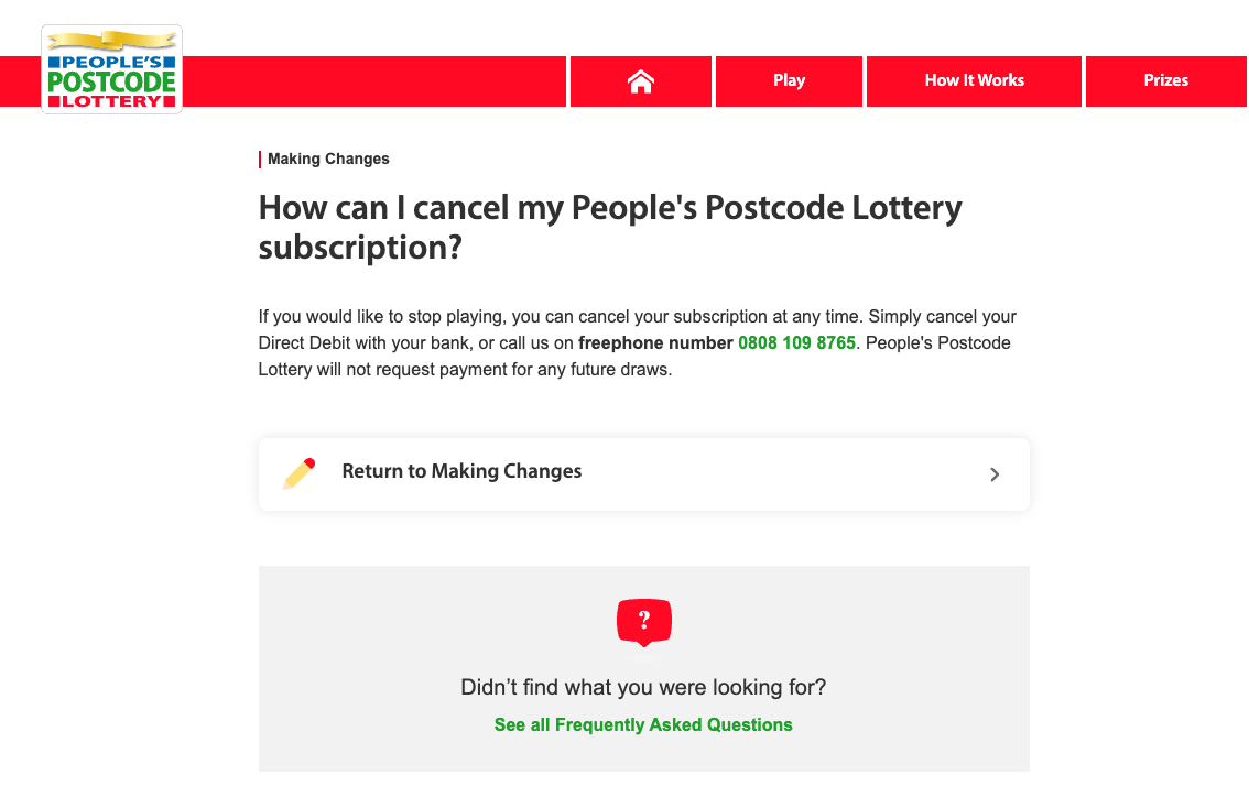cancel postcode lottery