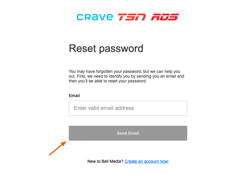 crave tv forgot password page