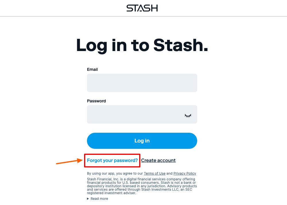 stash forgot password page